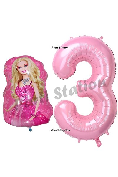 Baloncum Barbie Balon Konsept 3 Yaş Balon Set Barbie ve Pembe Rakam Balon Doğ...