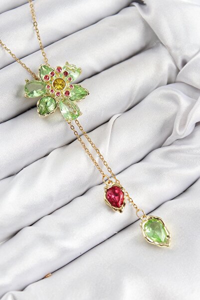 Inure Jewelry قلادة نسائية من النحاس والزركون والزهور موديل ذهبي اللون VIP