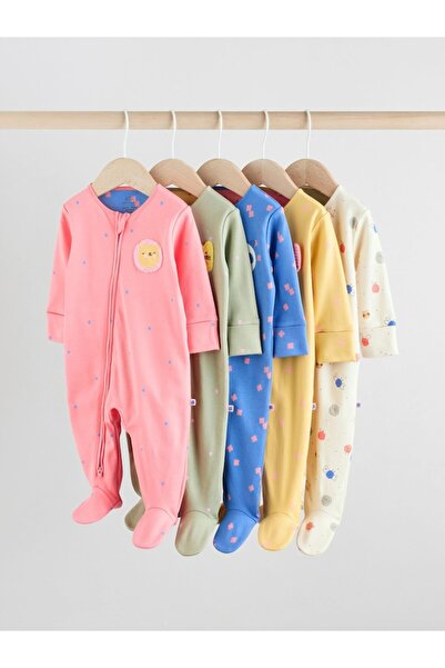 Next Baby Cotton Pink Floral Patterned 5-Piece Sleepsuit Set