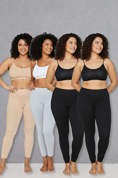 Lantliv 4Pcs Plus Size 100% Cotton Long Combed Leggings, Long Leggings, Plus Size Leggings, Cotton Leggings