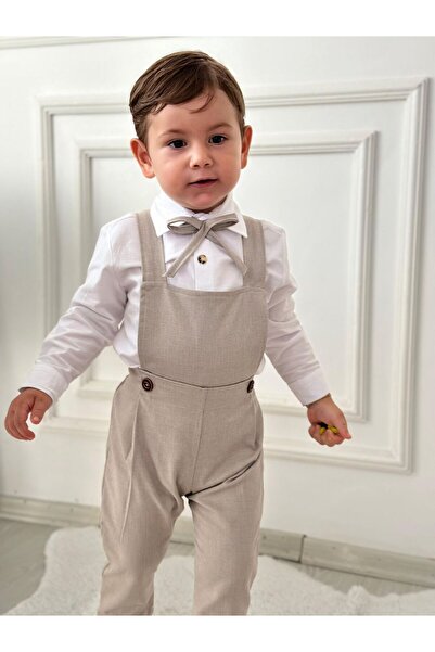 Z KİDS Bej Bahçıvan Model Gömlekli Erkek Bebek Çocuk Takım