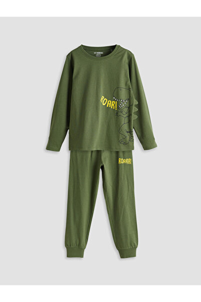 LC Waikiki LCW Kids Bisiklet Yaka Dinozor Baskılı Erkek Çocuk Pijama Takımı (W5)