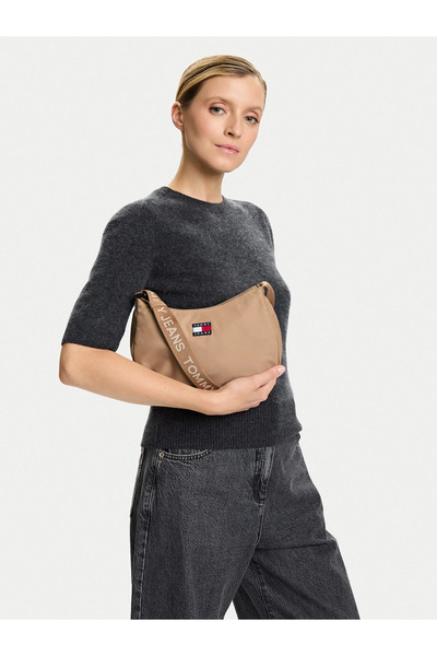 Tommy Hilfiger Kadın Kalın Kısa Kulp Deri Fermuar Kapama Kahverengi Omuz Çantası AW0AW17888-GUQ