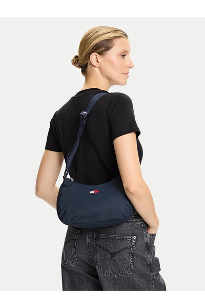 Tommy Hilfiger Kadın Kalın Kısa Kulp Deri Fermuar Kapama Mavi Omuz Çantası AW0AW17888-C1G