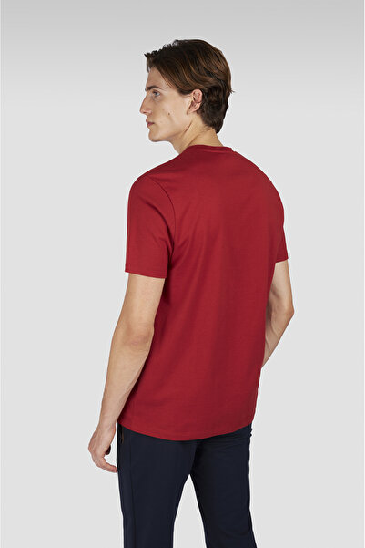 PAUL&SHARK Men's Regular Fit Round Neck 100% Cotton Logo Embossed Short Sleeve Red T-Shirt 15311634-6