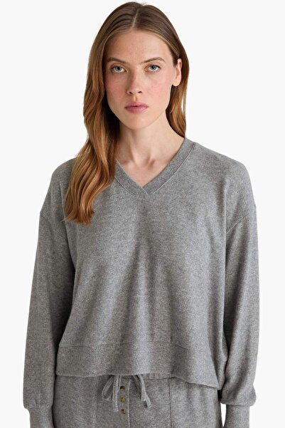 DeFacto Pijama Takımı Regular Fit Velur Uzun Kollu Üst Uzun Alt-Fall in Love F3615AX25AU