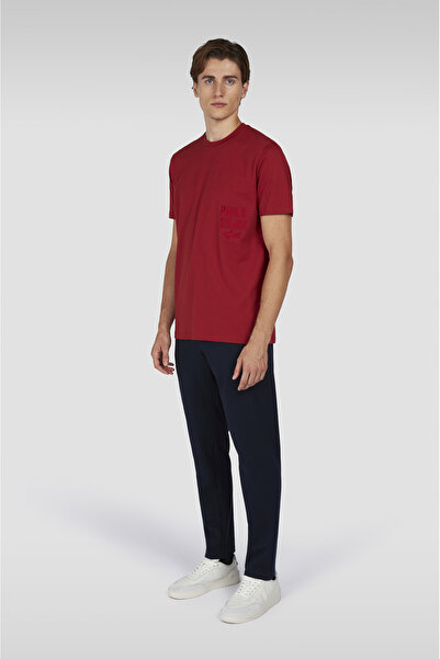 PAUL&SHARK Men's Regular Fit Round Neck 100% Cotton Logo Embossed Short Sleeve Red T-Shirt 15311634-6