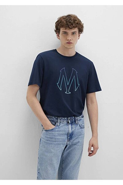 Mavi تي شيرت رمادي مطبوع عليه شعار أزرق للرجال