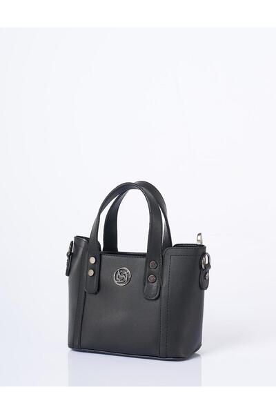 Kayra Monogram Logo Faux Leather Tote Bag with Chain Shoulder Strap Black
