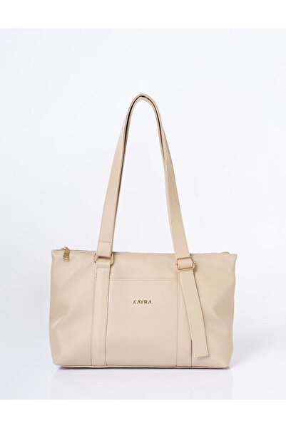 Kayra Faux Leather Large Size Bag with Extendable Strap Mink