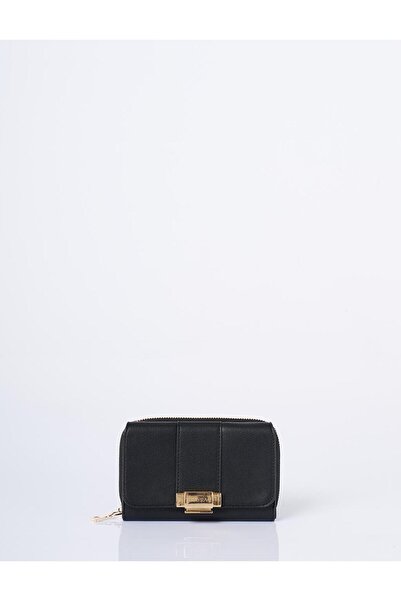 Kayra Gold Buckle Zippered Wallet Black