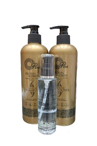 Oplus Shampoo 500ml, Conditioner 500ml for keratin-treated hair, and E-Plus Anti-Frizz Serum 110ml