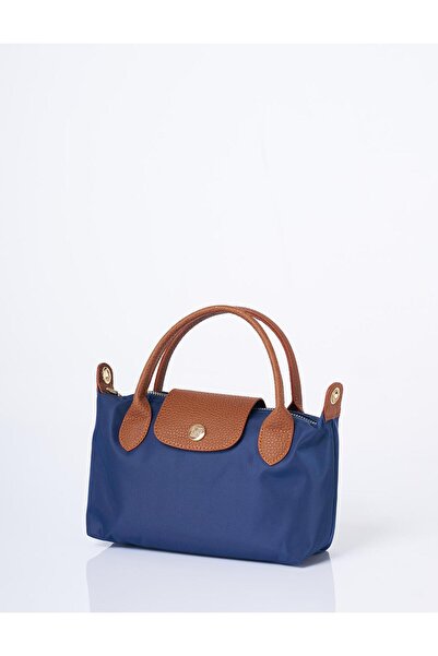Kayra Medium Size Fabric Shoulder Bag with Snap Detail Navy Blue