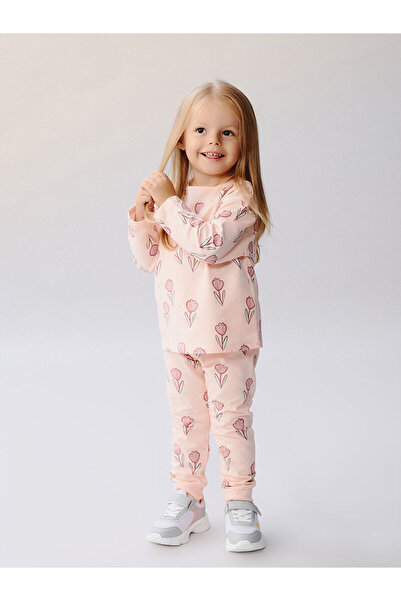LC Waikiki Bisiklet Yaka Baskılı Kız Bebek Pijama Takımı