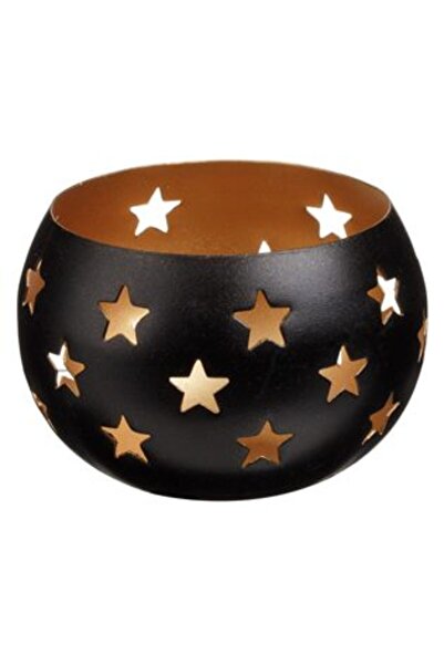 Jumbo Suport lumânare metalic cu stele negre din bronz Ø7 x 7 cm