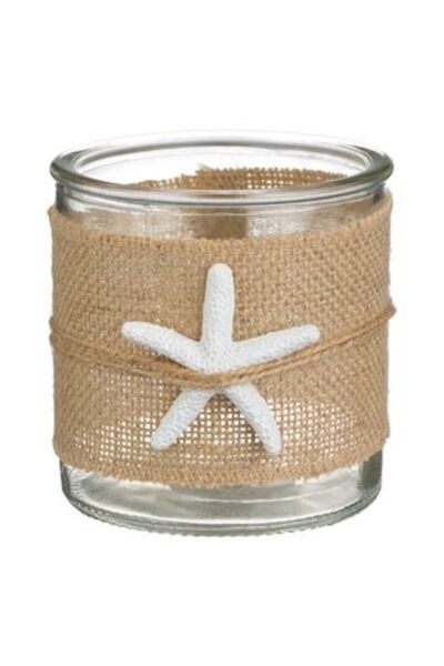 Jumbo Suport pentru lumânare tip pastilă cu material textil bej și stea de ma...