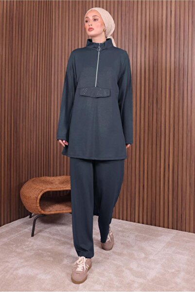 TRENDTESETTÜR Women's Gray (Anthracite) Zippered Pants Suit t 4035