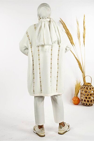 TRENDTESETTÜR Women's Ecru Patterned Cardigan t 72381