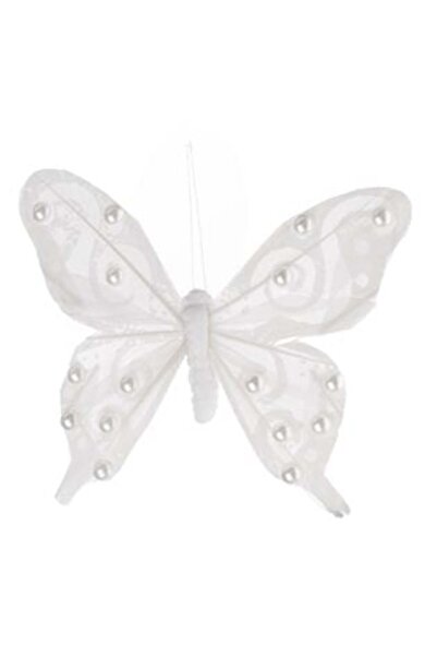 Jumbo Clemă decorativă fluture albă cu mărgele pentru perdele (11 cm)