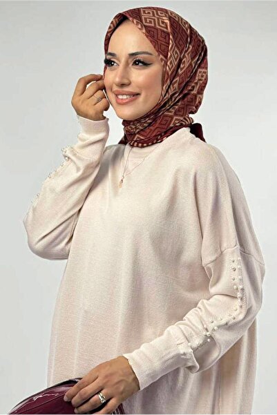 TRENDTESETTÜR Women's Beige (Stone) Pearl Detail Tunic t 90381