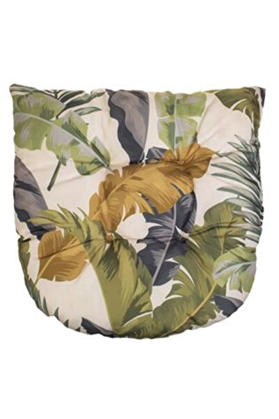 Jumbo Chair Cushion Horseshoe Ecru with Green Leaves Pattern 50 x 45 cm