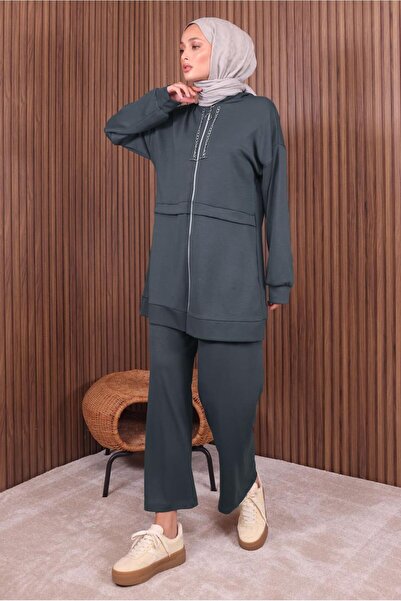 TRENDTESETTÜR Women's Gray (Anthracite) Hooded Pants Suit t 0235