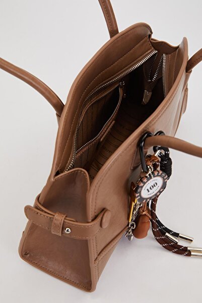 Levidor Brown Long Strap Charm Detailed Shoulder Bag