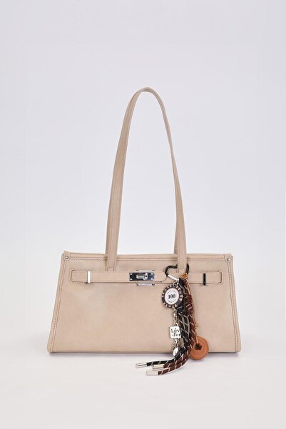 Levidor Gray Metal Lock Charm Shoulder Bag