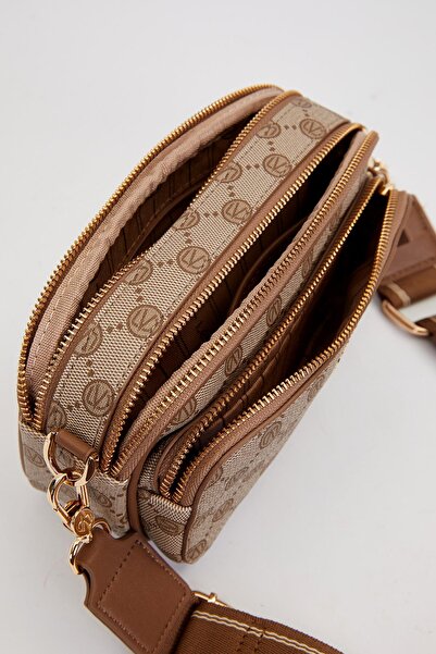 Levidor Τσάντα ώμου με διπλό διαμέρισμα και χοντρό λουράκι Camel