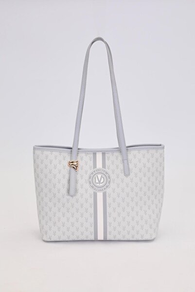 Levidor Gray Gold Shoulder Bag with Accessory Detail