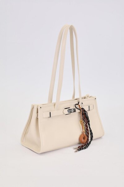 Levidor Cream Metal Lock Charm Shoulder Bag