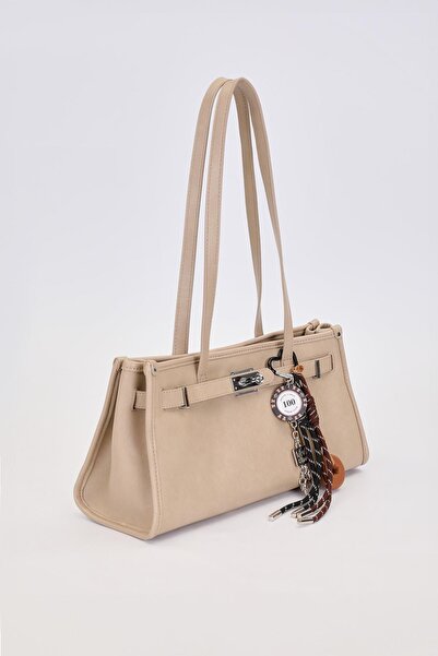 Levidor Gray Metal Lock Charm Shoulder Bag