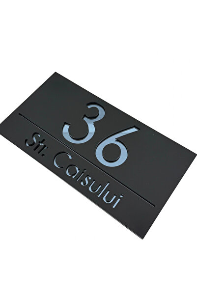 Adresa VIP NUMAR CASA PREMIUM - Negru Satinat Gri Antracit Oglinda - 28x15cm