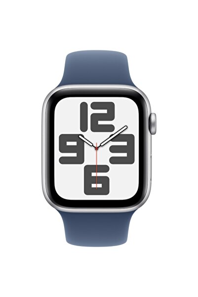 Apple Watch SE (2024), GPS, Silver Aluminium Case 44mm, Denim Sport Band - S/M