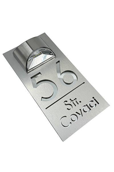 Adresa VIP PREMIUM HOUSE NUMBER - Brushed Aluminum Silver Mirror Solar Lamp -...