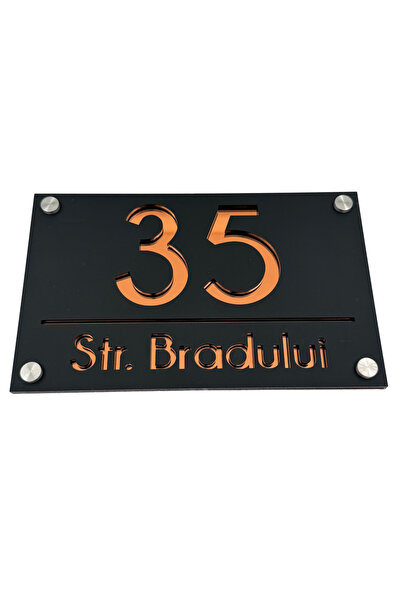 Adresa VIP NUMAR CASA PREMIUM - Negru Satinat Cupru Oglinda 4 Distantieri Arg...