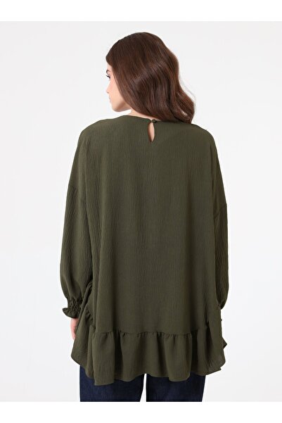 Benin Crew Neck Tunic with Skirt Hem Detail - Khaki -