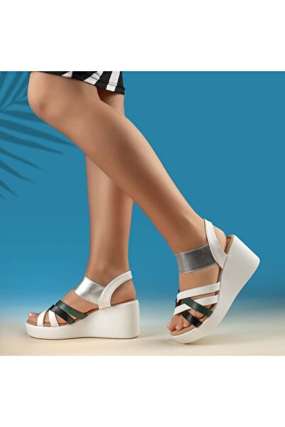 Modlet.ro Women's white platform sandals with elastic strap MOD13874