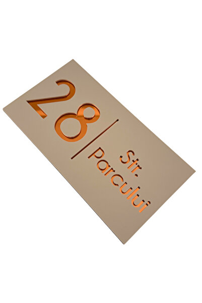 Adresa VIP NUMAR CASA PREMIUM - Crem Satinat Cupru Oglinda- 28x15cm