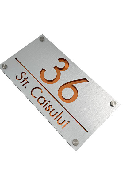 Adresa VIP PREMIUM HOUSE NUMBER - Brushed Aluminum Copper Mirror 4 Silver Spa...