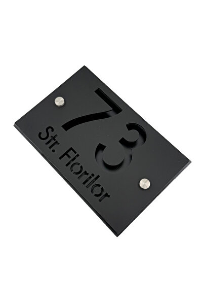 Adresa VIP NUMAR CASA PREMIUM - Negru Satinat Aluminiu Periat Negru 2 Distant...