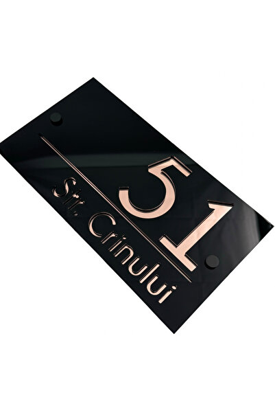 Adresa VIP NUMAR CASA PREMIUM - Negru Lucios Auriu Roze Oglinda 2 Distantieri...