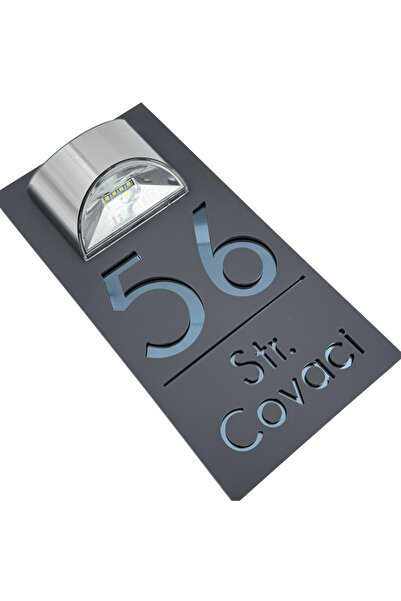 Adresa VIP NUMAR CASA PREMIUM - Gri Satinat Gri Antracit Oglinda Lampa Solara...