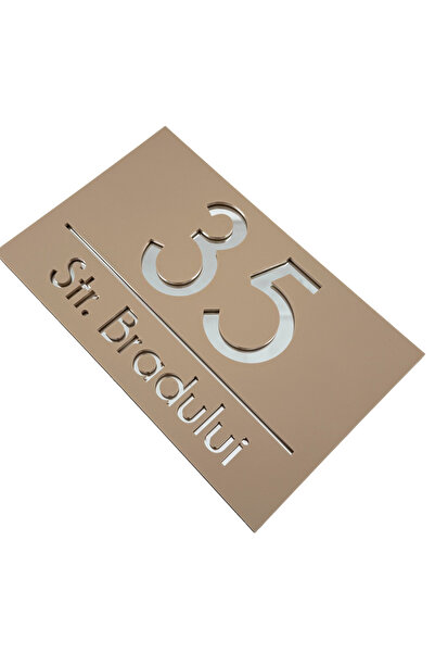 Adresa VIP NUMAR CASA PREMIUM - Crem Satinat Argintiu Oglinda - 24x15cm