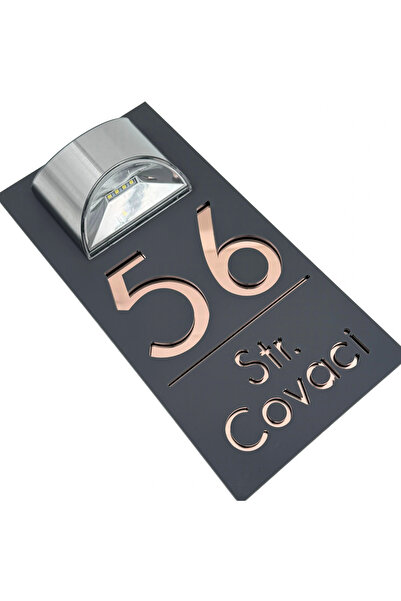 Adresa VIP NUMAR CASA PREMIUM - Gri Satinat Roze Auriu Oglinda Lampa Solara -...