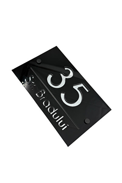 Adresa VIP NUMAR CASA PREMIUM - Negru Lucios Argintiu Oglinda 2 Distantieri N...