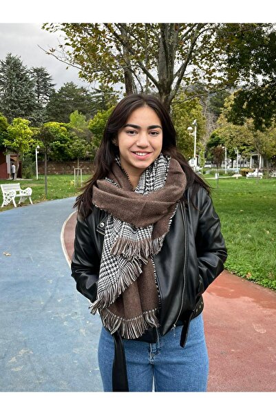 Sobe Hediyelik Double-Sided Wool Shawl 70X190 cm – Winter Checkered Shoulder and Neck Shawl