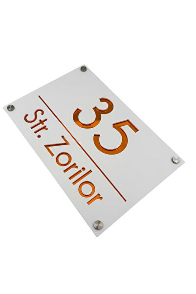 Adresa VIP NUMAR CASA PREMIUM - Alb Satinat Cupru Oglinda 4 Distantieri Argin...