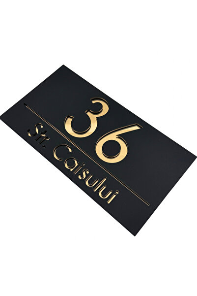 Adresa VIP PREMIUM HOUSE NUMBER - Satin Black Gold Mirror - 28x15cm