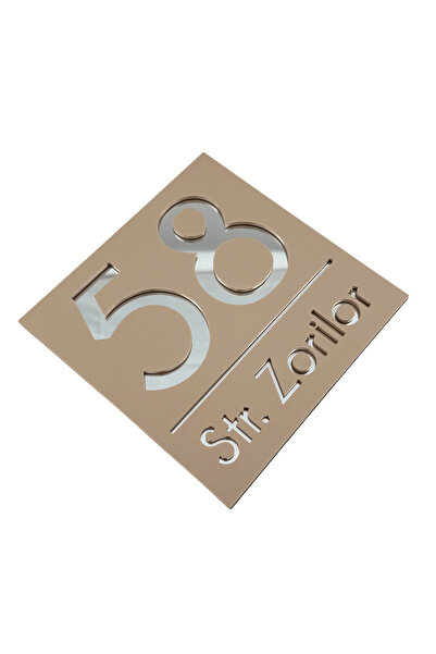 Adresa VIP NUMAR CASA PREMIUM - Crem Satinat Argintiu Oglinda - 17x17cm